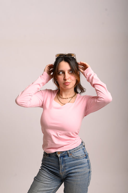 PINK SQUARE NECK LONG SLEEVE
